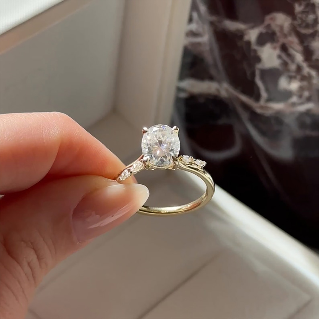 2CT Oval & Marquise Cut Moissanite Engagement Ring In Sterling Silver