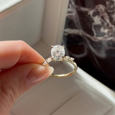 2CT Oval & Marquise Cut Moissanite Engagement Ring In Sterling Silver