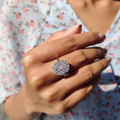 1.44CT Colorless Round Moissanite Oval Shaped Cluster Engagement Ring In Sterling Silver