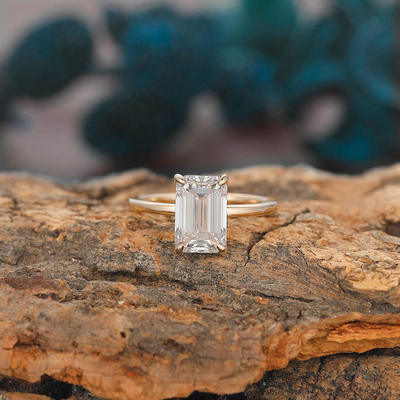 2.5CT Emerald & Round Cut Moissanite Engagement Ring In Sterling Silver