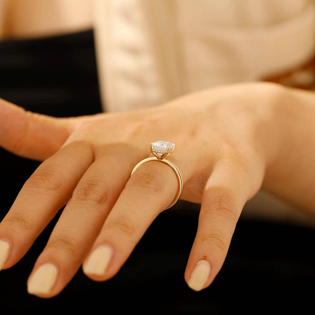 2.5CT Emerald & Round Cut Moissanite Engagement Ring In Sterling Silver