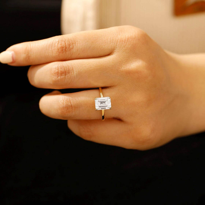 2.5CT Emerald & Round Cut Moissanite Engagement Ring In Sterling Silver