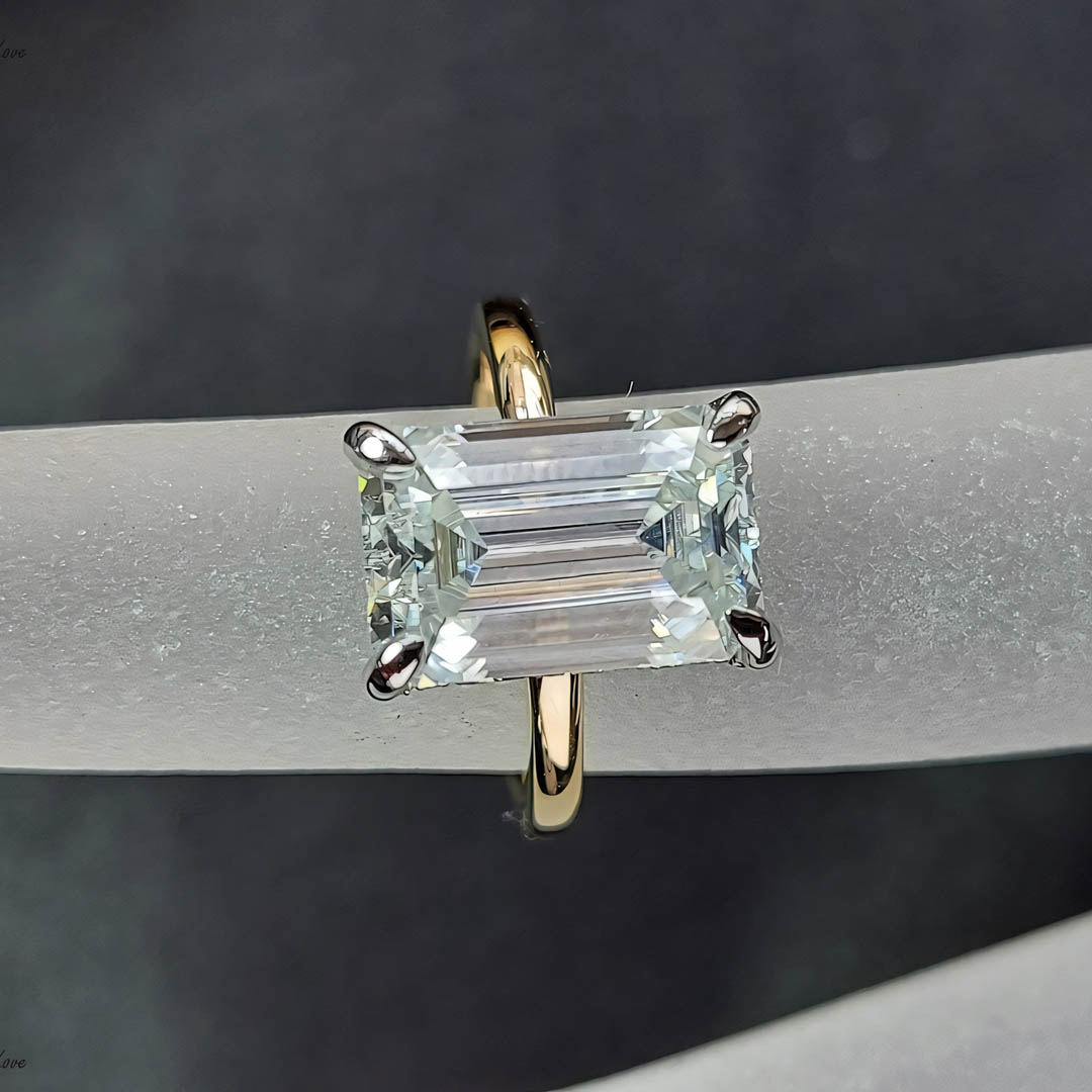 5CT Emerald & Round Cut Moissanite Engagement Ring In Sterling Silver