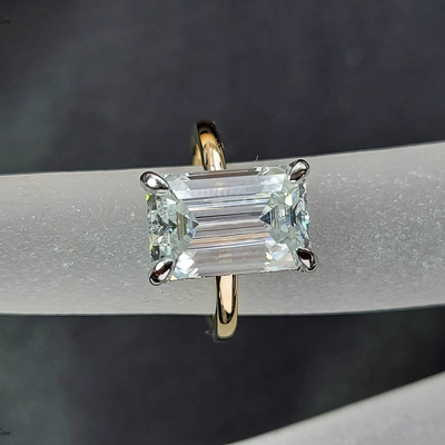 5CT Emerald & Round Cut Moissanite Engagement Ring In Sterling Silver