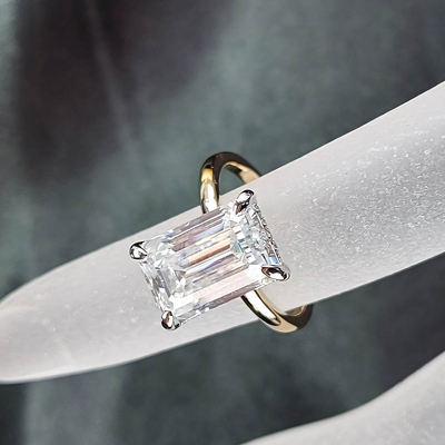 5CT Emerald & Round Cut Moissanite Engagement Ring In Sterling Silver