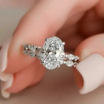 5CT 9*11mm Oval Cut Moissanite Engagement Rings Sets In Sterling Silver