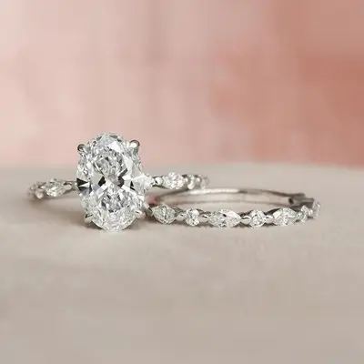 5CT 9*11mm Oval Cut Moissanite Engagement Rings Sets In Sterling Silver