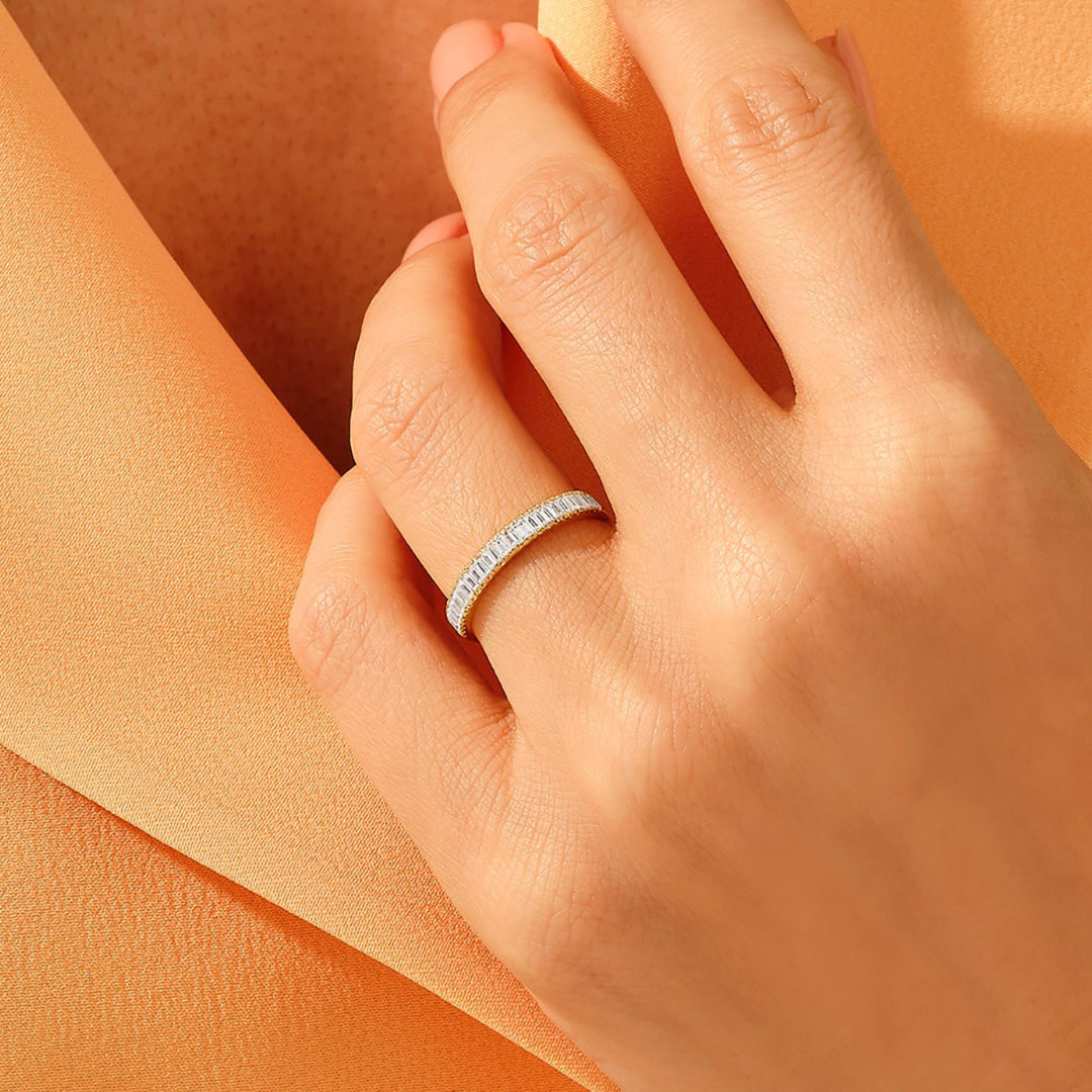 3.36CT Emerald Cut Moissanite Wedding Band In Sterling Silver