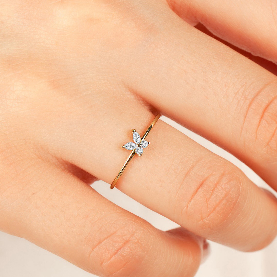 0.2CT Marquise & Round Cut Moissanite Butterfly Engagement Ring Set In Sterling Silver