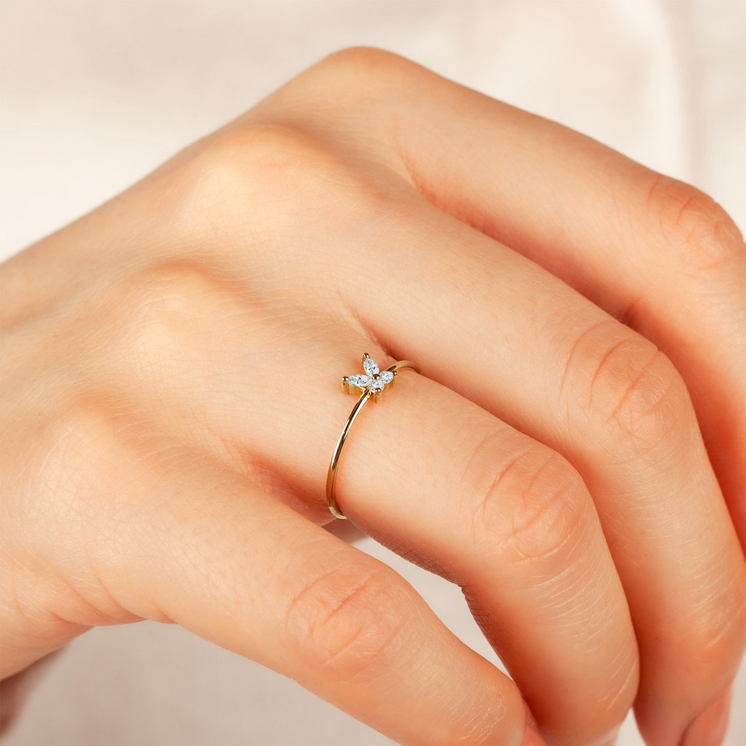 0.2CT Marquise & Round Cut Moissanite Butterfly Engagement Ring Set In Sterling Silver