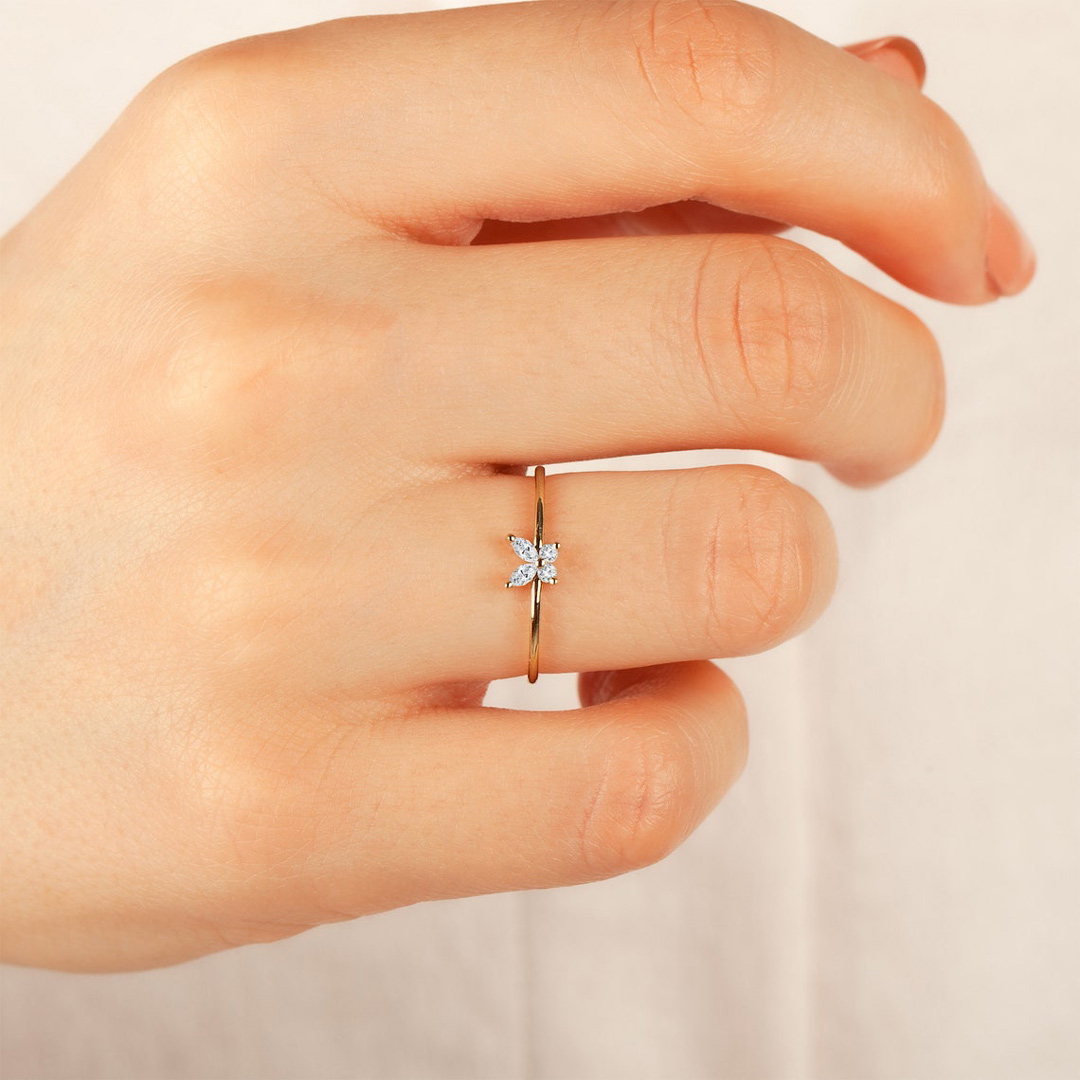 0.2CT Marquise & Round Cut Moissanite Butterfly Engagement Ring Set In Sterling Silver