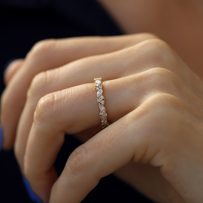 0.66CT Marquise & Round Moissanite Stackable Wedding Band In Sterling Silver