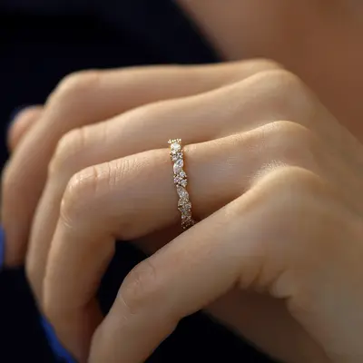 0.66CT Marquise & Round Moissanite Stackable Wedding Band In Sterling Silver