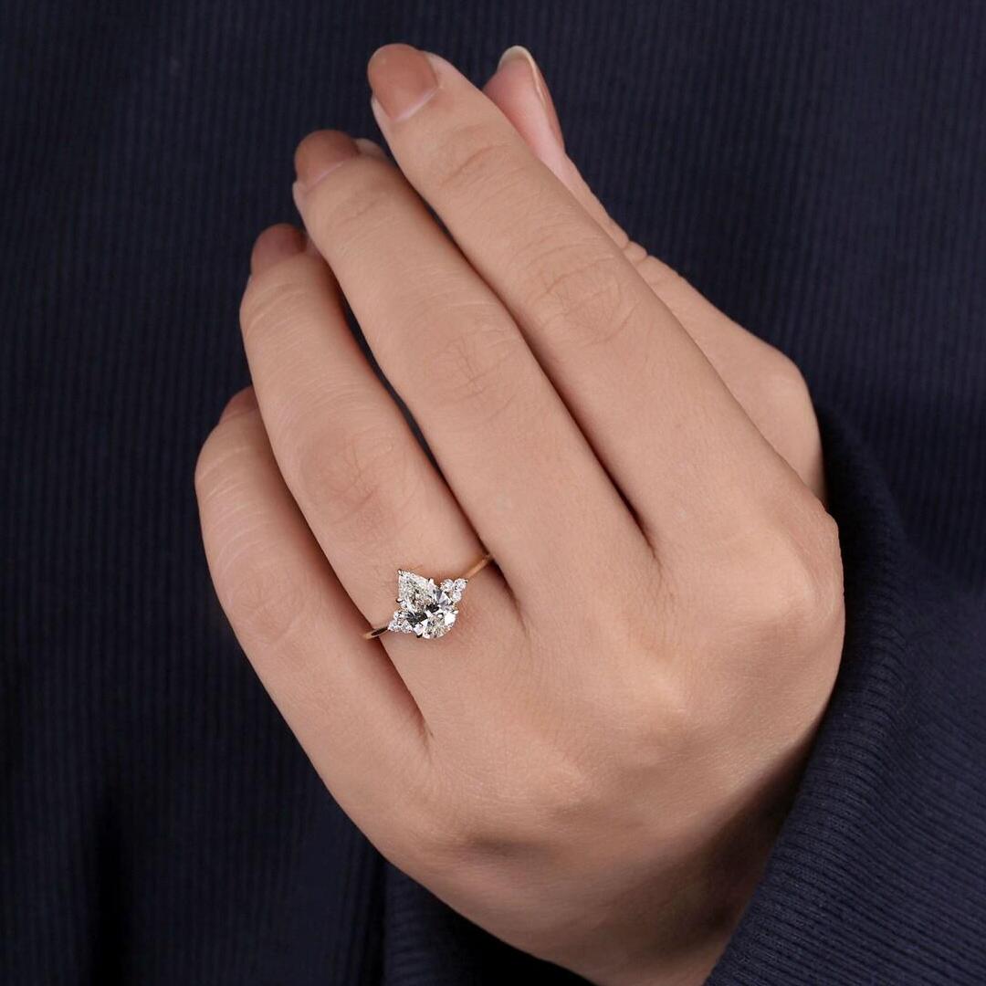 2CT Pear Shape Moissanite Engagement Ring In Sterling Silver