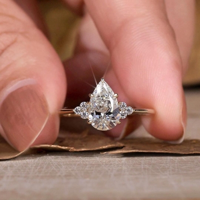 2CT Pear Shape Moissanite Engagement Ring In Sterling Silver