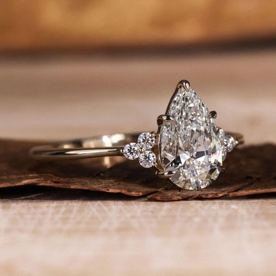 2CT Pear Shape Moissanite Engagement Ring In Sterling Silver
