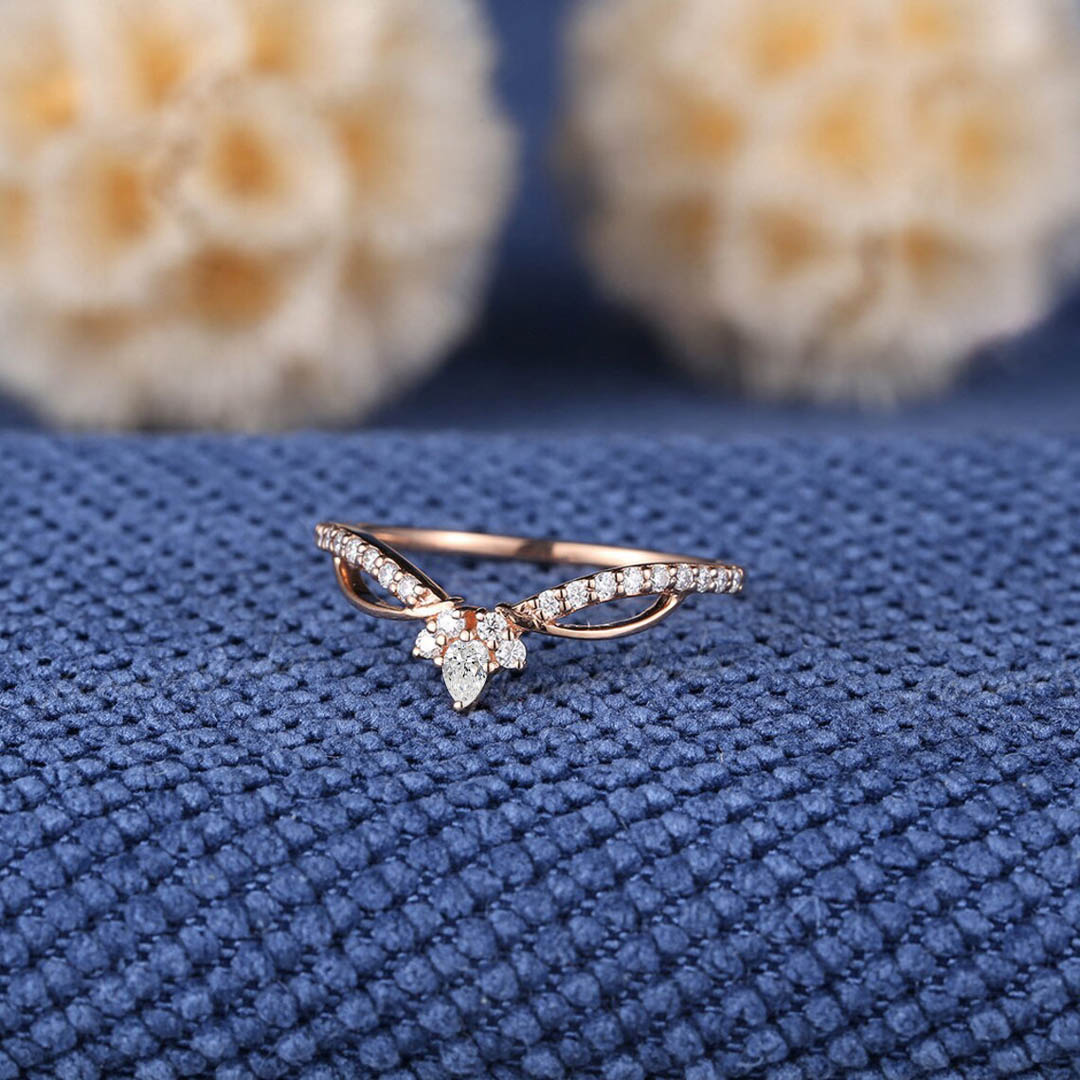 0.44CT Pear & Round Cut Moissanite Wedding Band In Sterling Silver