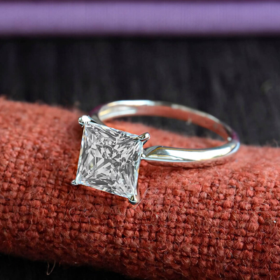 3.0 CT Princess Cut Moissanite Engagement Ring In Sterling Silver