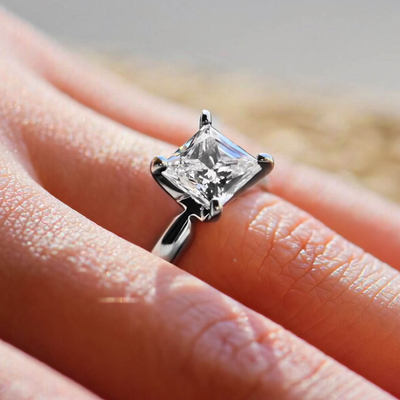 3.0 CT Princess Cut Moissanite Engagement Ring In Sterling Silver