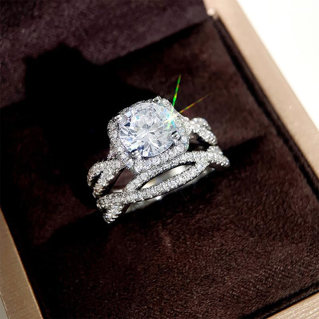 2CT Round Cut Moissanite Engagement Ring Set In Sterling Silver