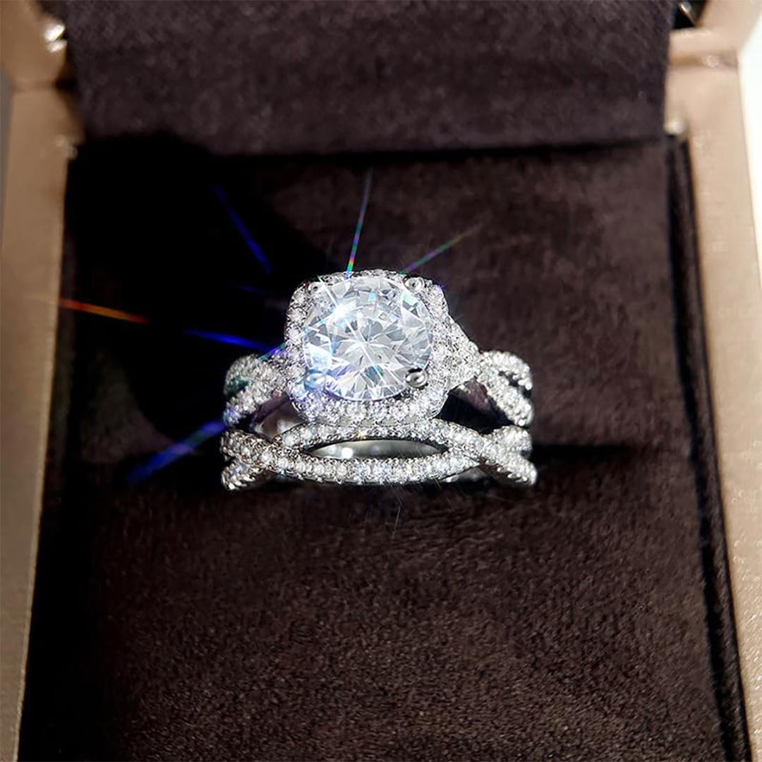 2CT Round Cut Moissanite Engagement Ring Set In Sterling Silver