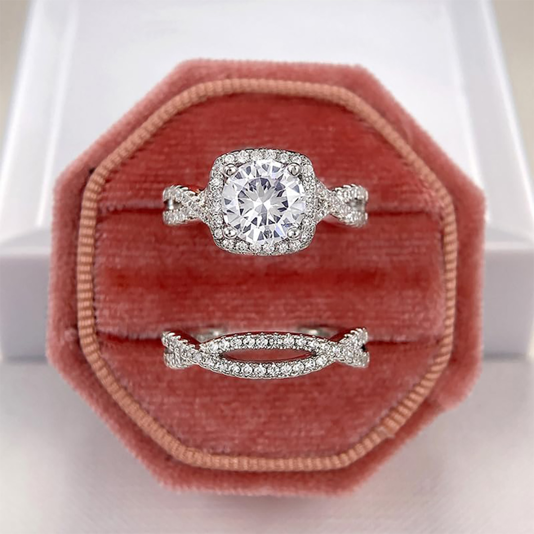 2CT Round Cut Moissanite Engagement Ring Set In Sterling Silver