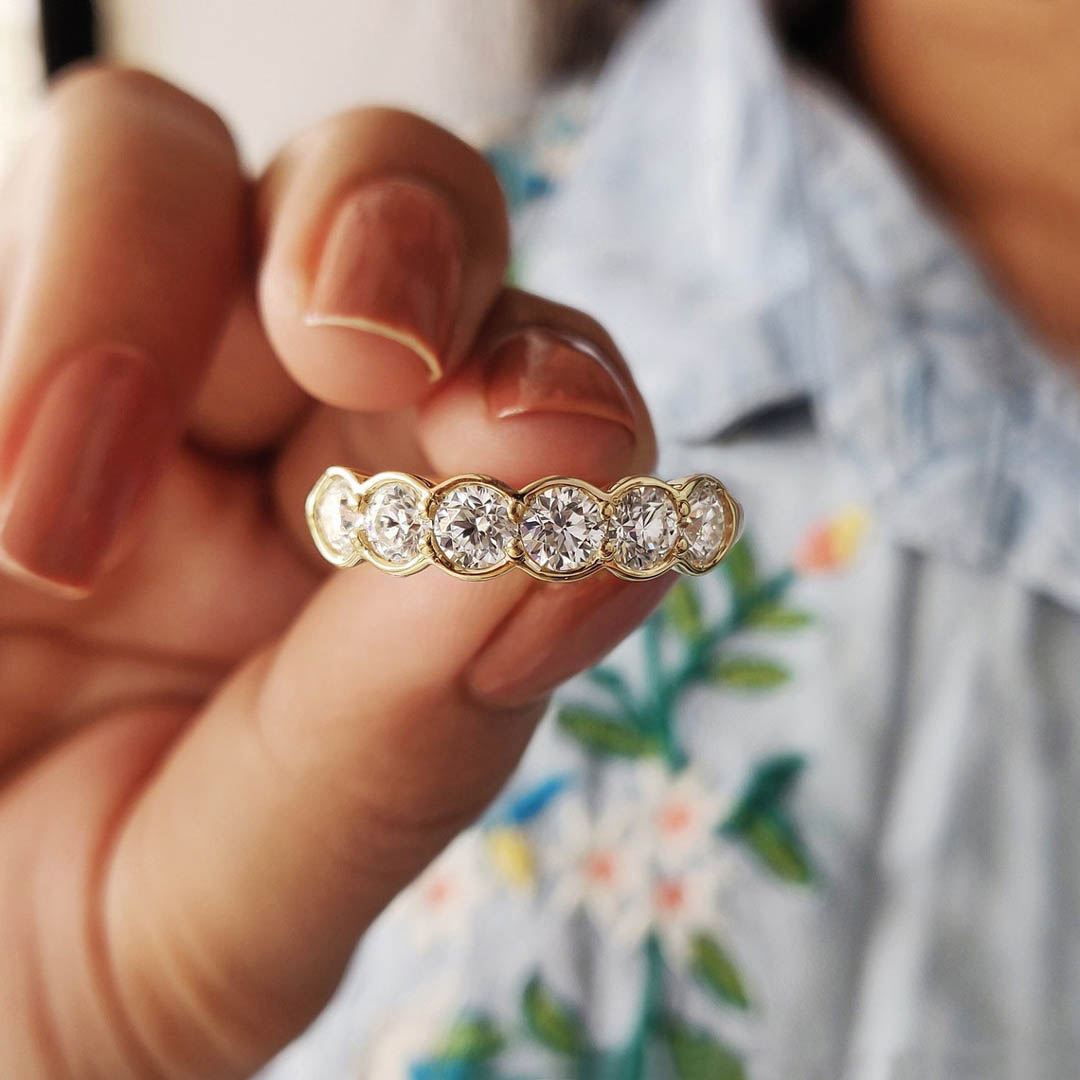 Baguette & Round Moissanite Wedding Band In Sterling Silver