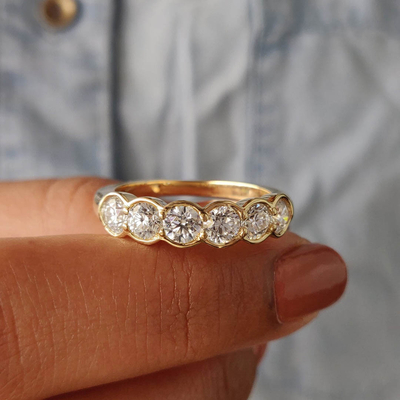 Baguette & Round Moissanite Wedding Band In Sterling Silver