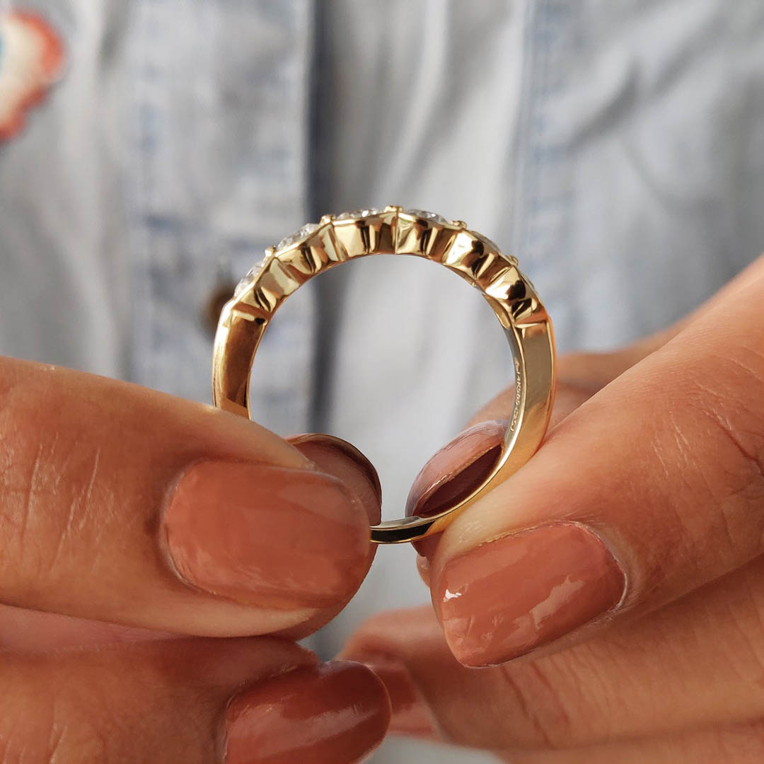 Baguette & Round Moissanite Wedding Band In Sterling Silver