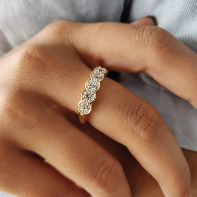 Baguette & Round Moissanite Wedding Band In Sterling Silver