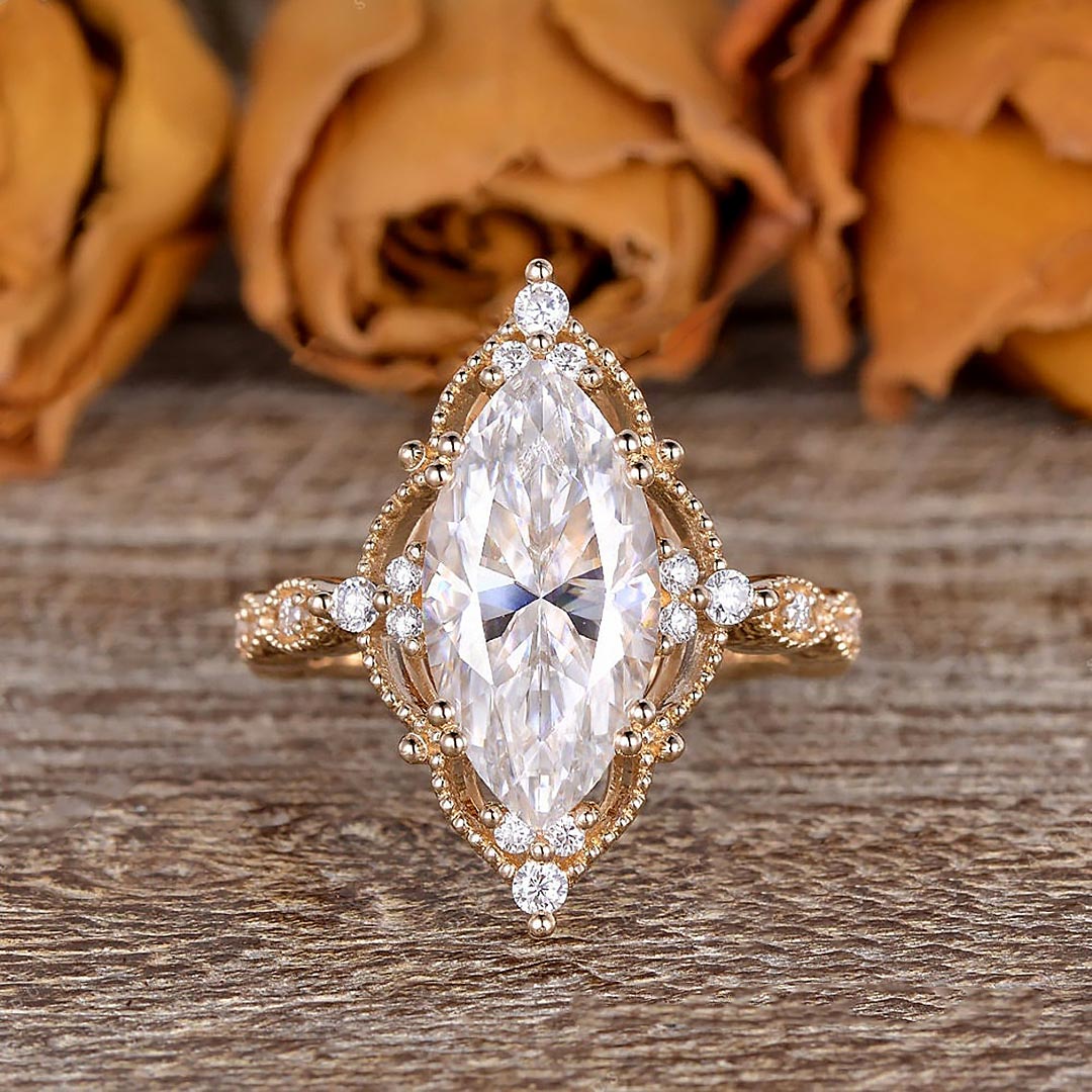 2CT Marquise Cut Moissanite Engagement Ring In Sterling Silver
