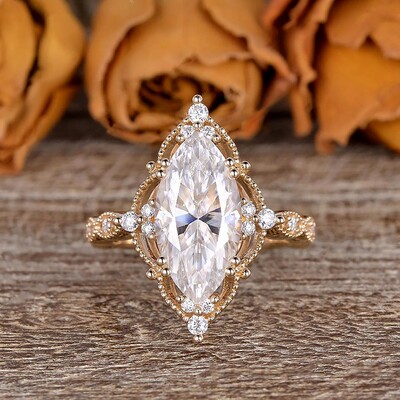 2CT Marquise Cut Moissanite Engagement Ring In Sterling Silver