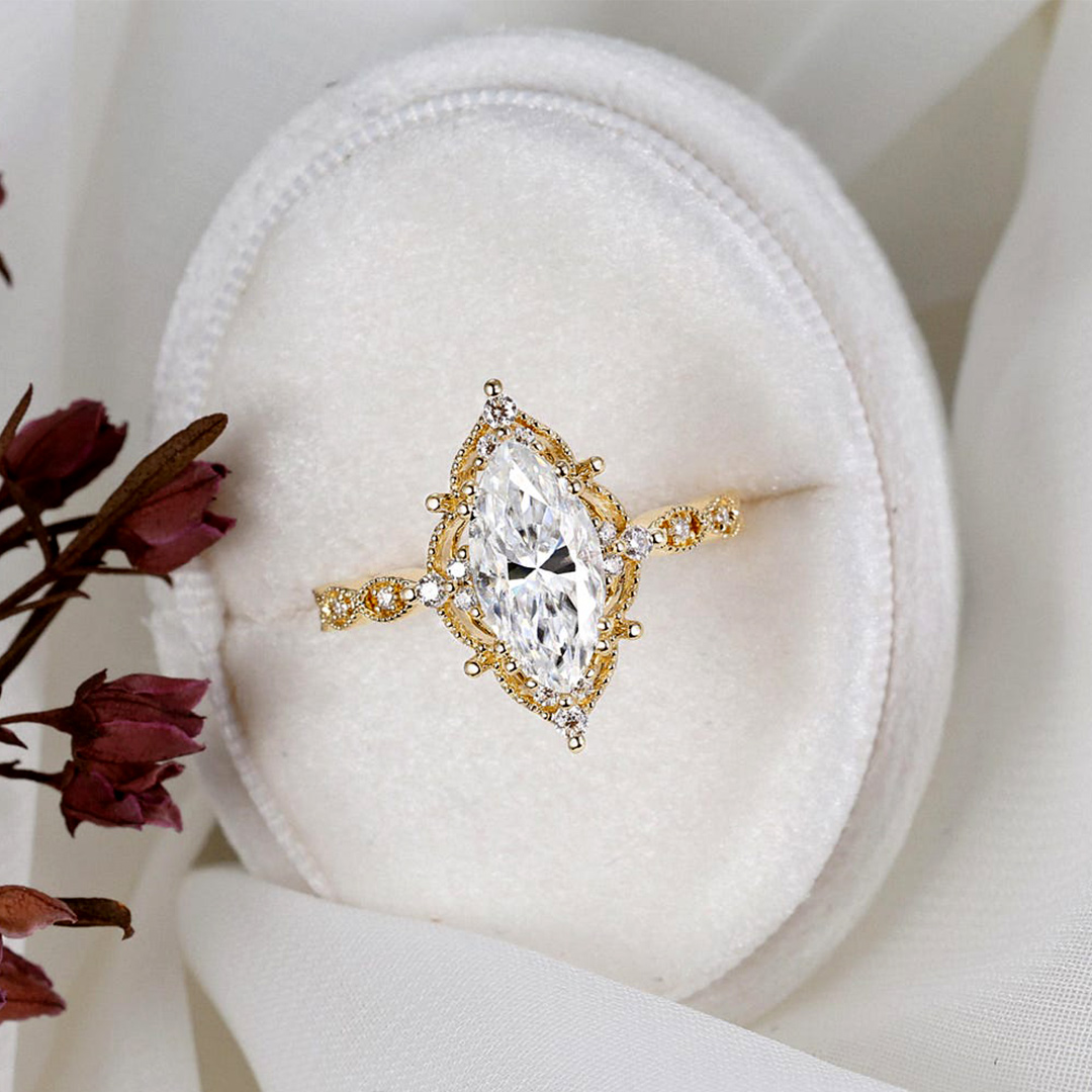 2CT Marquise Cut Moissanite Engagement Ring In Sterling Silver