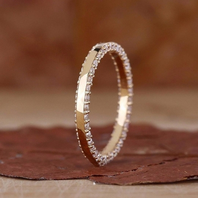 Double Side Pave Diamond Wedding Band In Sterling Silver