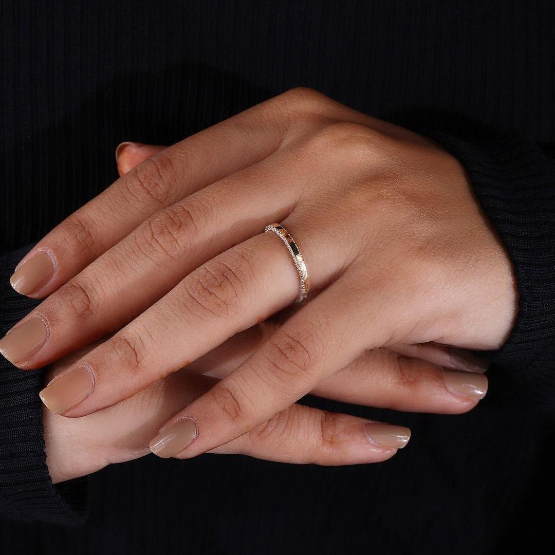 Double Side Pave Diamond Wedding Band In Sterling Silver