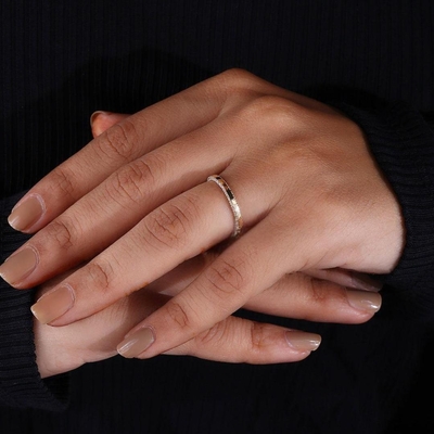 Double Side Pave Diamond Wedding Band In Sterling Silver