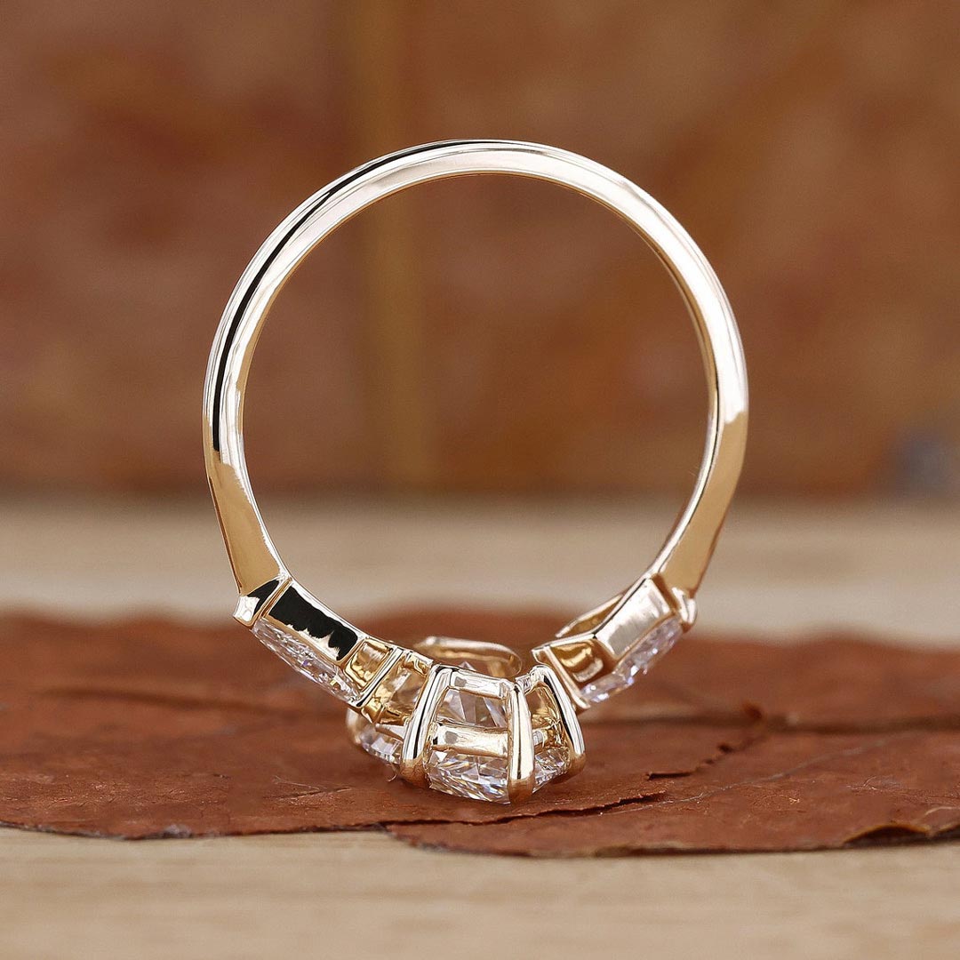 2CT Marquise Moissanite Center Stone Engagement Ring With Kite Cut Diamond Accents In Sterling Silver