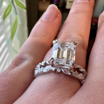 2CT Emerald Cut Center Stone And Marquise Cut Moissanite Engagement Ring Sets In Sterling Silver