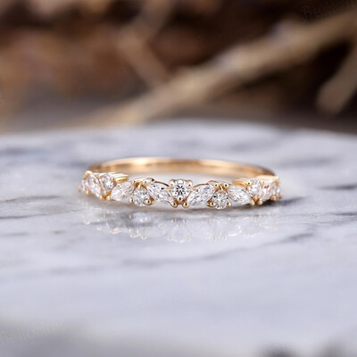 0.73CT Marquise & Round Cut Moissanite Wedding Band In Sterling Silver
