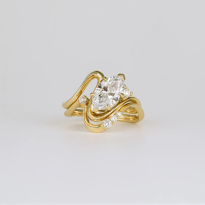1.5CT Marquise & Round Cut Moissanite Engagement Ring In Sterling Silver