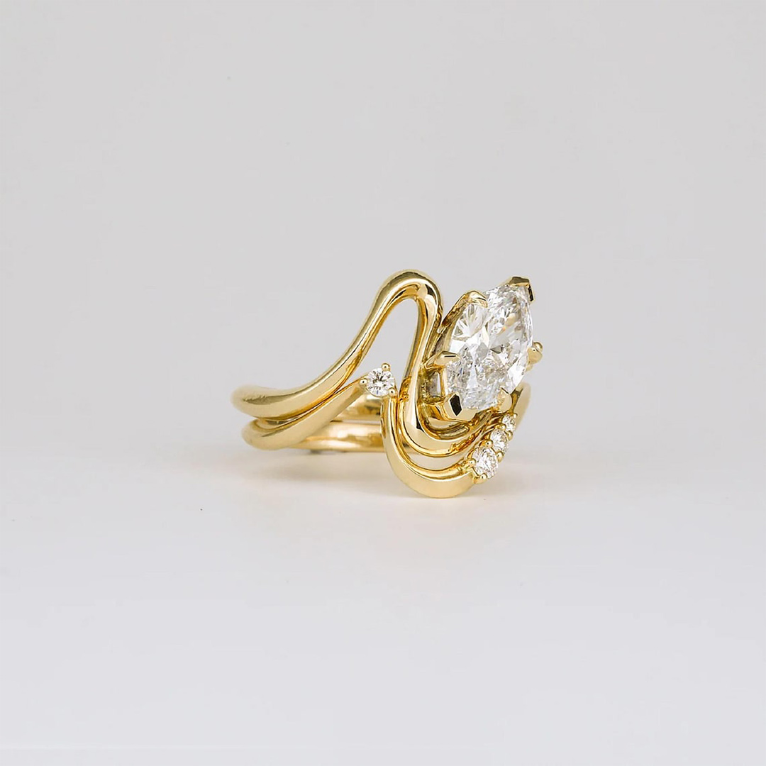 1.5CT Marquise & Round Cut Moissanite Engagement Ring In Sterling Silver