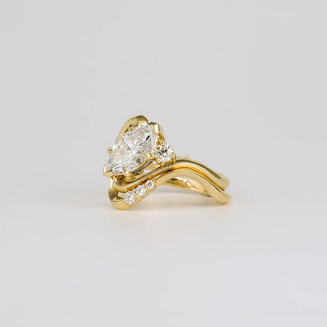 1.5CT Marquise & Round Cut Moissanite Engagement Ring In Sterling Silver