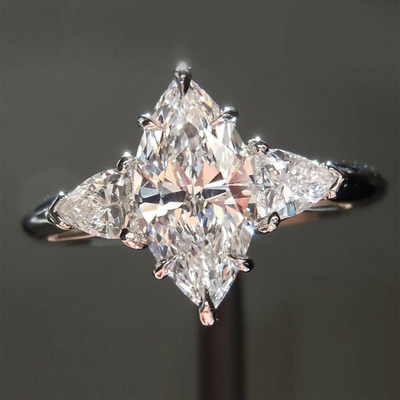 2CT Marquise & Triangle Cut Moissanite Engagement Ring In Sterling Silver