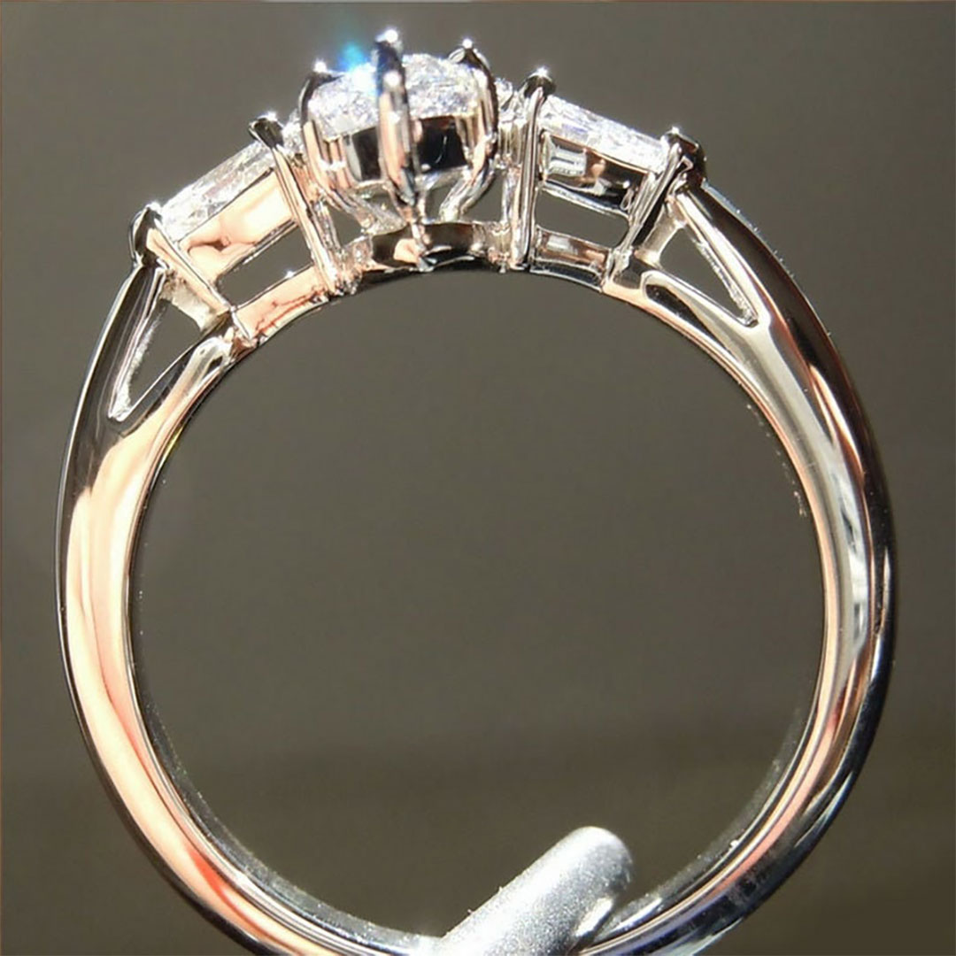 2CT Marquise & Triangle Cut Moissanite Engagement Ring In Sterling Silver