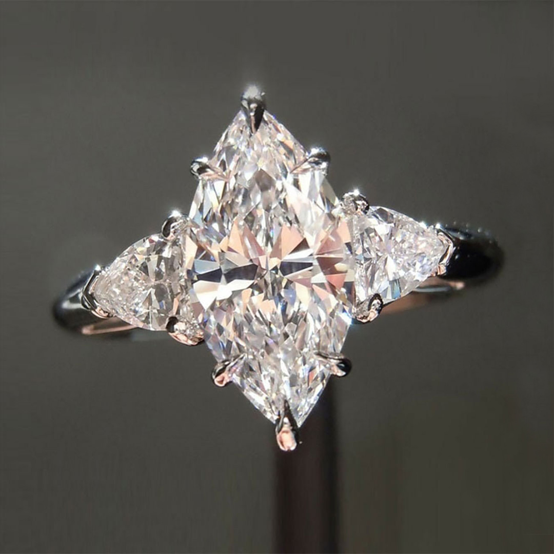 2CT Marquise & Triangle Cut Moissanite Engagement Ring In Sterling Silver