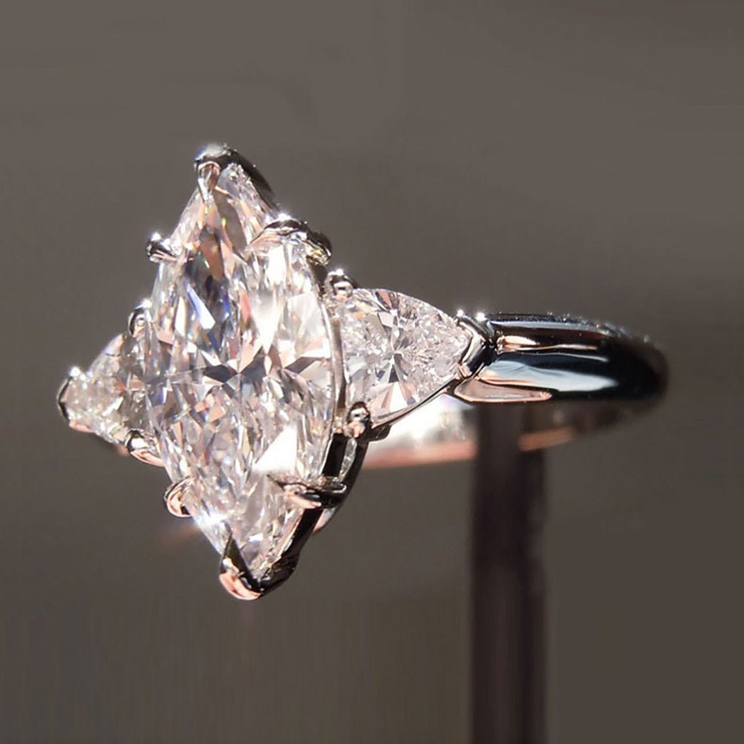 2CT Marquise & Triangle Cut Moissanite Engagement Ring In Sterling Silver