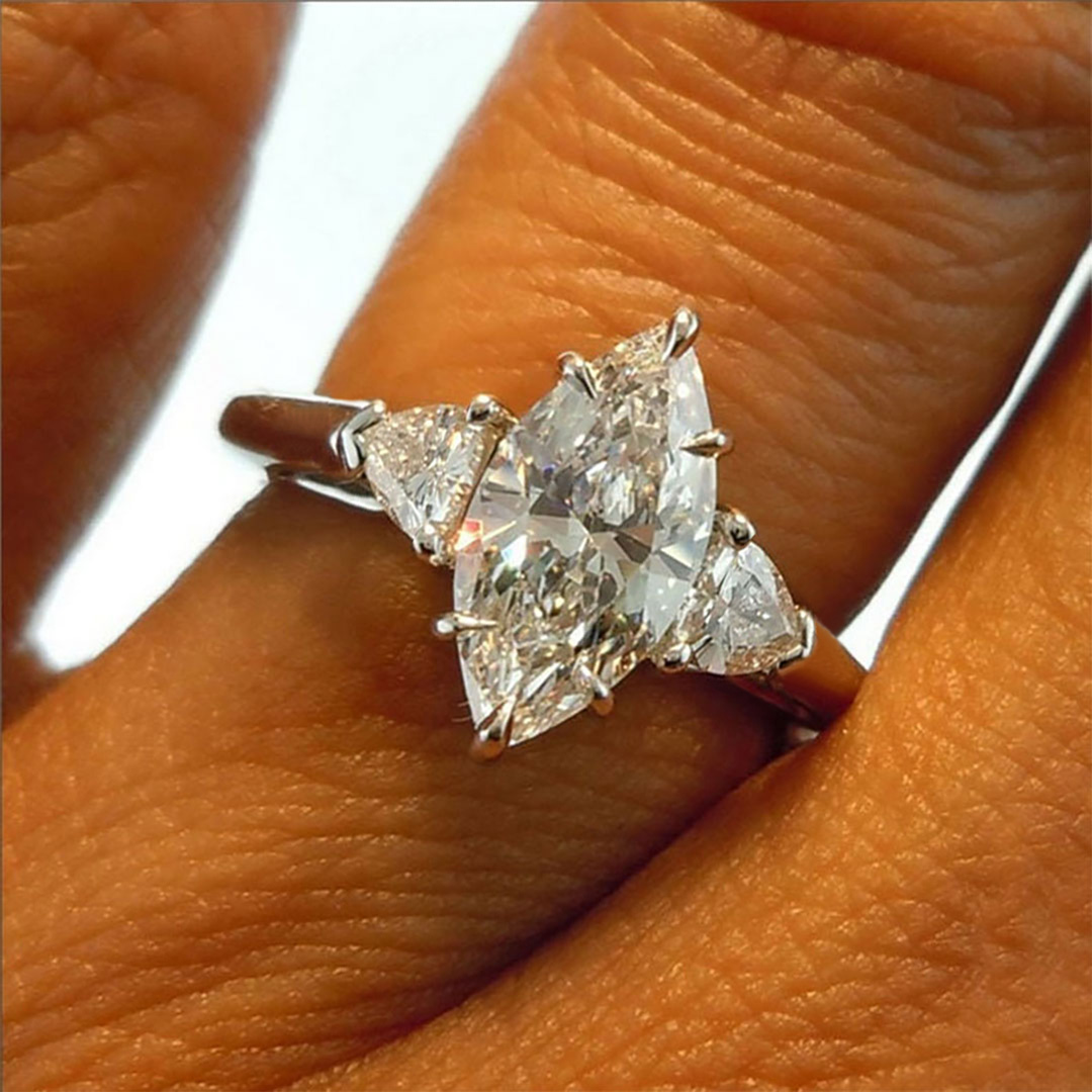 2CT Marquise & Triangle Cut Moissanite Engagement Ring In Sterling Silver