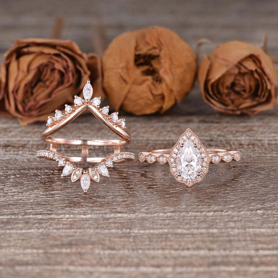 2CT Pear & Round Cut Moissanite Engagement Ring Set In Sterling Silver