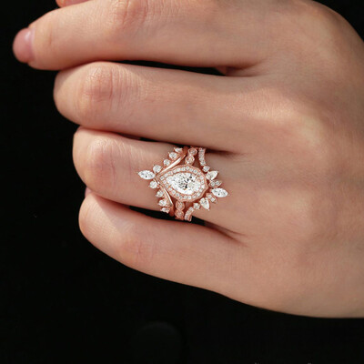 2CT Pear & Round Cut Moissanite Engagement Ring Set In Sterling Silver