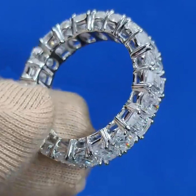 5.28CT Oval & Emerald Cut Moissanite Wedding Band In Sterling Silver